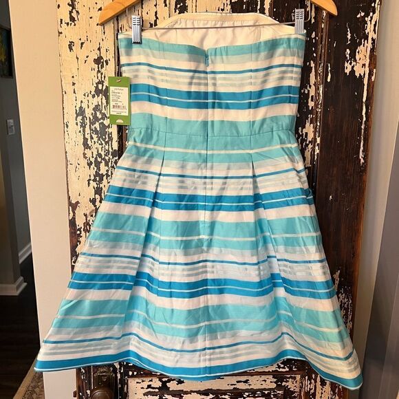 NWT Lilly Pulitzer Blossom strapless party dress. Turquoise wrapping stripe. 2. - Picture 2 of 9